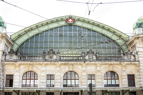 Basel, SWITZERLAND: The Main Railway Station (Bahnhof Basel SBB) And Trams Transit in From Of the Station	 photo