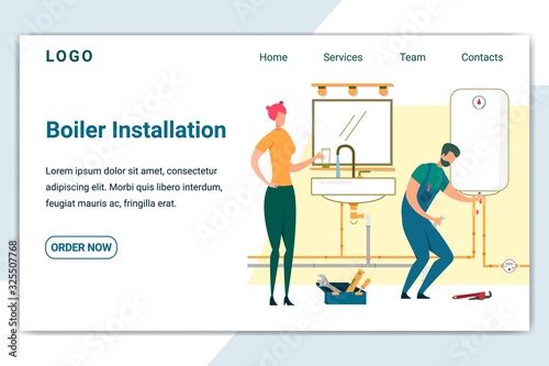 Plumber Setup Water Heater in Bathroom Banner