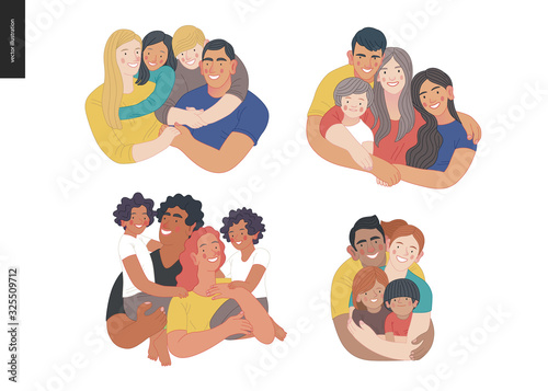 Happy international family with kids -family health and wellness -modern flat vector concept digital illustration of a happy family of parents and children, family medical insurance plan
