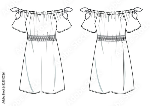 3D vector fashion design woman summer dress cold shoulder