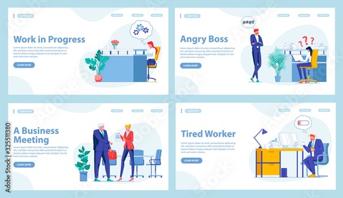 Set Four Office Work Landing Pages with Copy Space