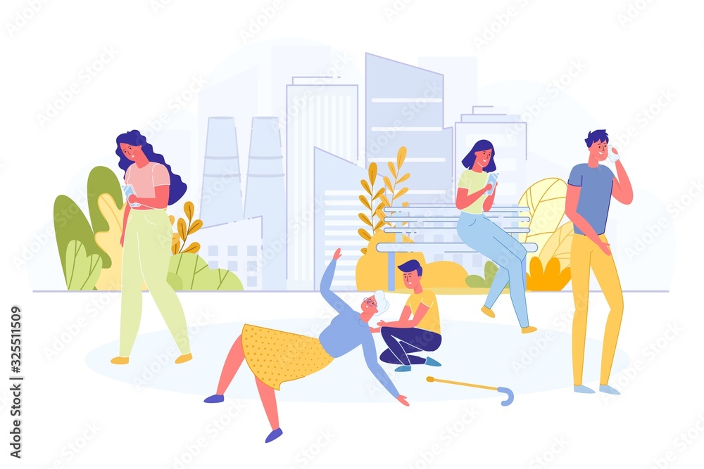 Obraz premium People Ignore Elderly Woman and Teenager who Helps