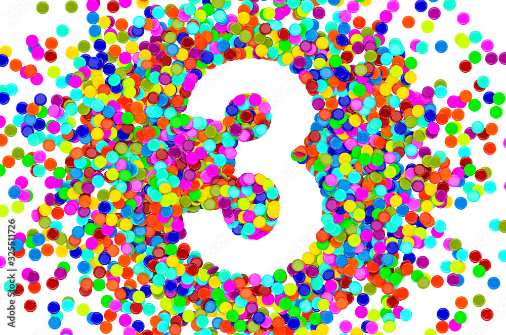 Number 3 from colored confetti. 3D rendering Number 3 from colored confetti. 3D rendering
