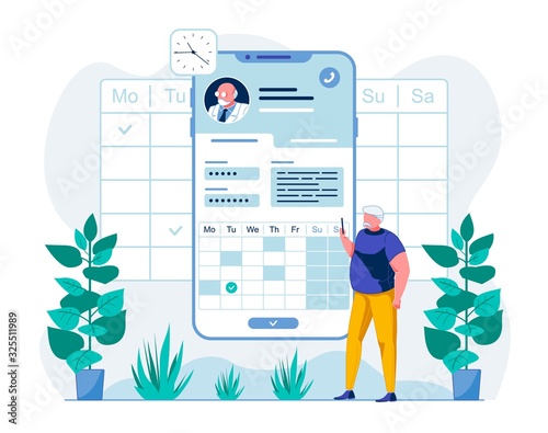 Man Uses Mobile Telemedicine App Flat Illustration