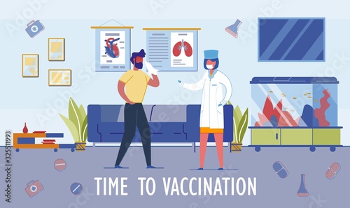 Time to Vaccination Header and Scene in Hospital.