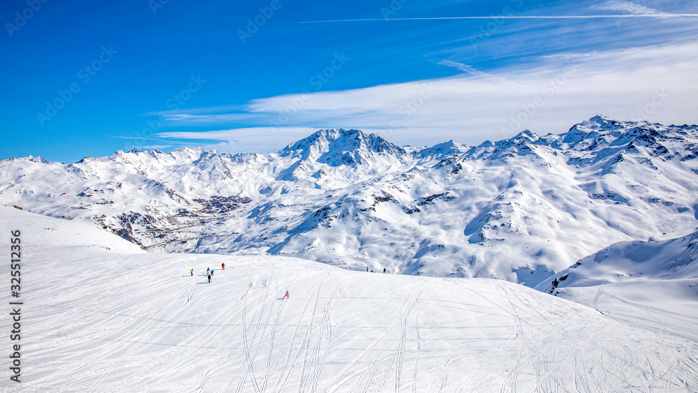 Obraz premium Val Thorens is the highest ski resort in Europe (2300m). The resort forms part of the 3 vallées linked ski area which is the largest linked ski areas in the world