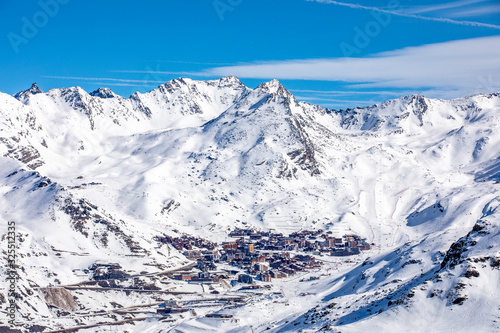 Val Thorens is the highest ski resort in Europe (2300m). The resort forms part of the 3 vallées linked ski area which is the largest linked ski areas in the world photo