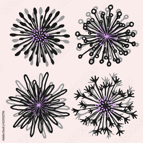 set of 4 abstract flower shapes