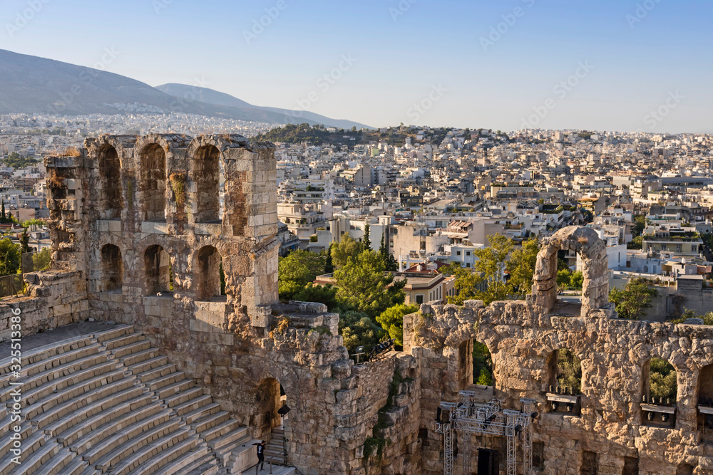 View of Acropolis. Famous place in Athens - capital of Greece. Ancient monuments.