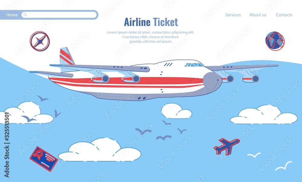 Banner Booking and Buying Plane Tickets, Cartoon.