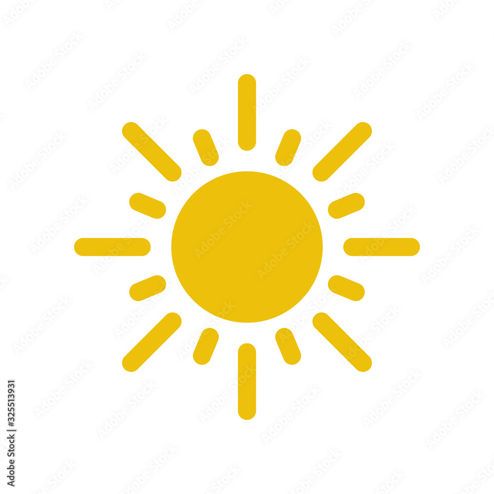 Sun icon. Flat symbol of sunshine vector design. Happy yellow light logo concept illustration. Pictogram of the sunny weather for website ui. Sun icon. Flat symbol of sunshine vector design. Happy yellow light logo concept illustration. Pictogram of the sunny weather for website ui.