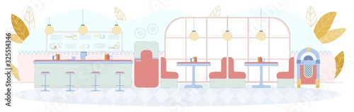 Fast Food or Roadside Cafe Interior with Couches,