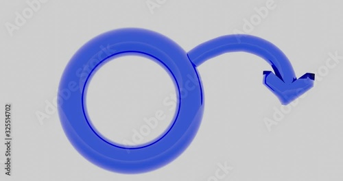 Impotent male mars symbol, concept of erectile dysfunction, blue badge on white background, 3d rendering