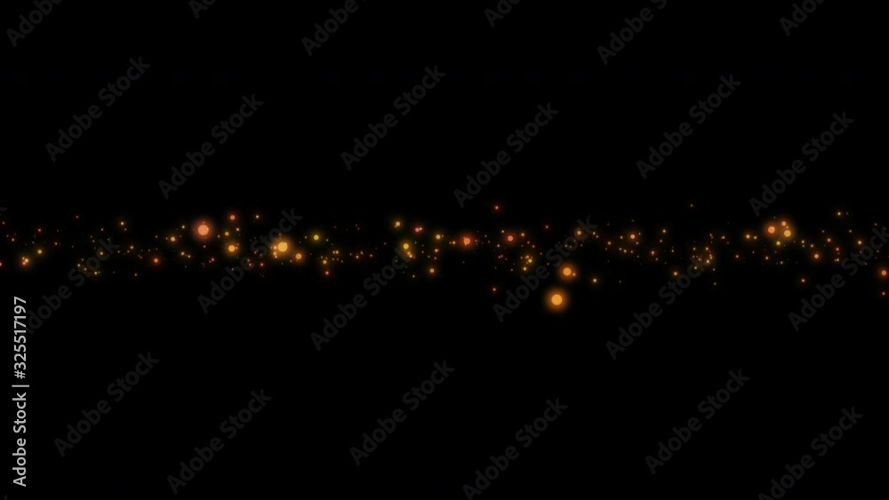 Modern abstract simple black background with glowing sparkling gold dust particles forming a horizontal line wave