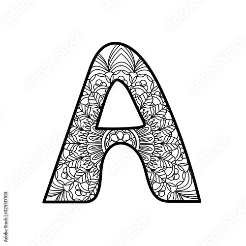 Vector illustration of icona letter A mandala isolated on white