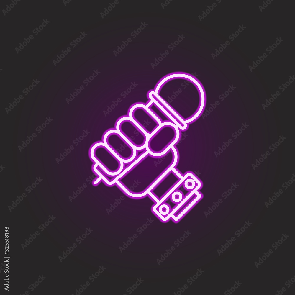 rock, hand, microphone, bracelet neon style icon. Simple thin line, outline vector of rock and roll icons for ui and ux, website or mobile application rock, hand, microphone, bracelet neon style icon. Simple thin line, outline vector of rock and roll icons for ui and ux, website or mobile application