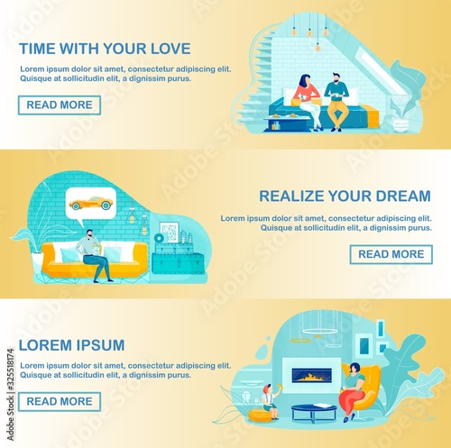 Happy Moments with Relatives Lovers Banners Set
