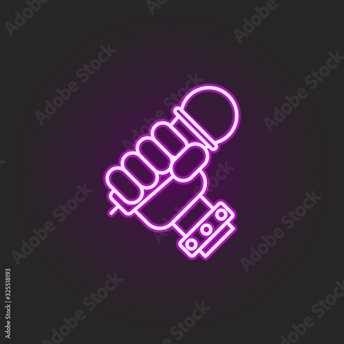 rock, hand, microphone, bracelet neon style icon. Simple thin line, outline vector of rock and roll icons for ui and ux, website or mobile application