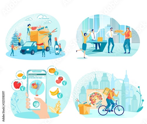 Restaurant Tasty Lunch Ordering Illustrations Set
