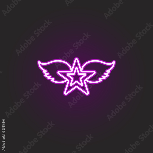 rock, star, wings neon style icon. Simple thin line, outline vector of rock and roll icons for ui and ux, website or mobile application