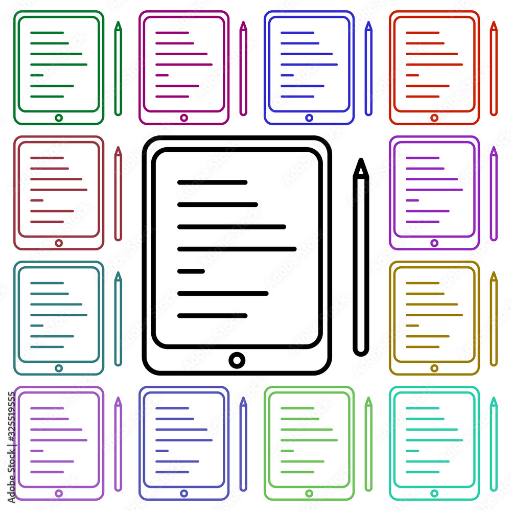 The tablet multi color style icon. Simple thin line, outline vector of education icons for ui and ux, website or mobile application The tablet multi color style icon. Simple thin line, outline vector of education icons for ui and ux, website or mobile application