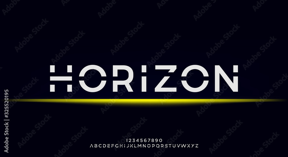 Horizon, an Abstract technology futuristic alphabet font. digital space typography vector illustration design	
