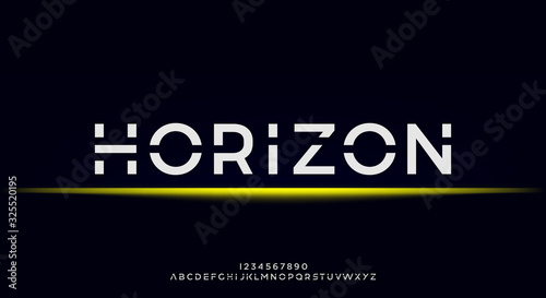 Horizon, an Abstract technology futuristic alphabet font. digital space typography vector illustration design 