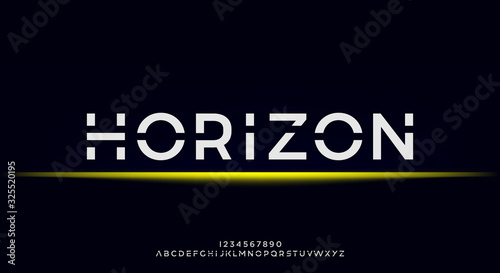 Horizon, an Abstract technology futuristic alphabet font. digital space typography vector illustration design	