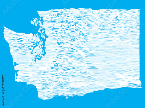 Blue Smooth Topographic Relief Peaks and Valleys Map of US Federal State of Washington