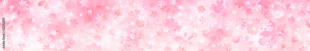 Spring horizontal banner of various flowers in pink colors Spring horizontal banner of various flowers in pink colors