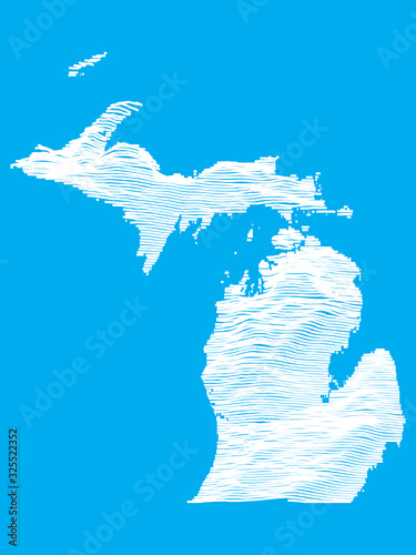 Blue Smooth Topographic Relief Peaks and Valleys Map of US Federal State of Michigan