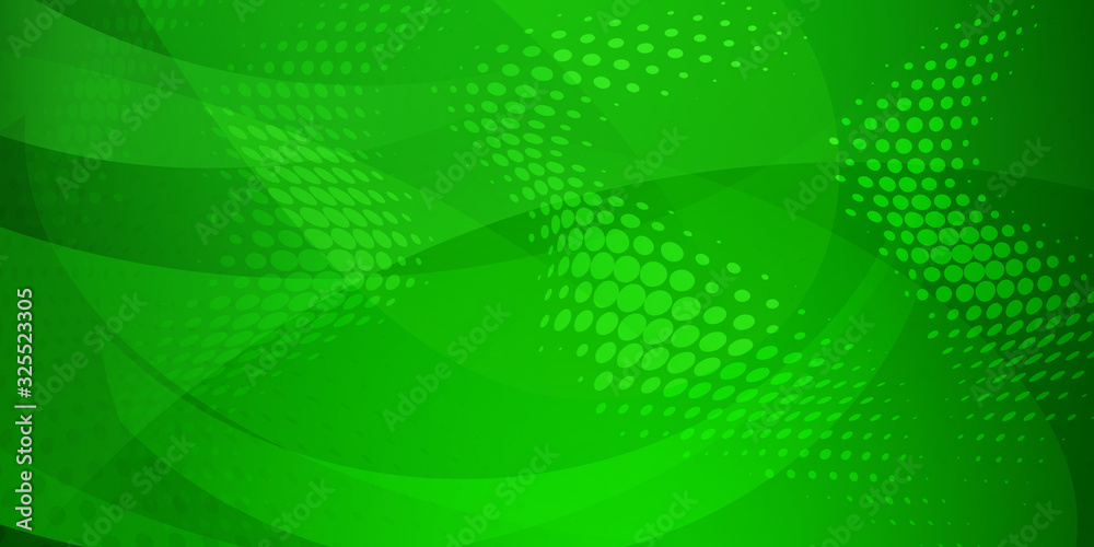 Abstract background made of halftone dots and curved lines in green colors