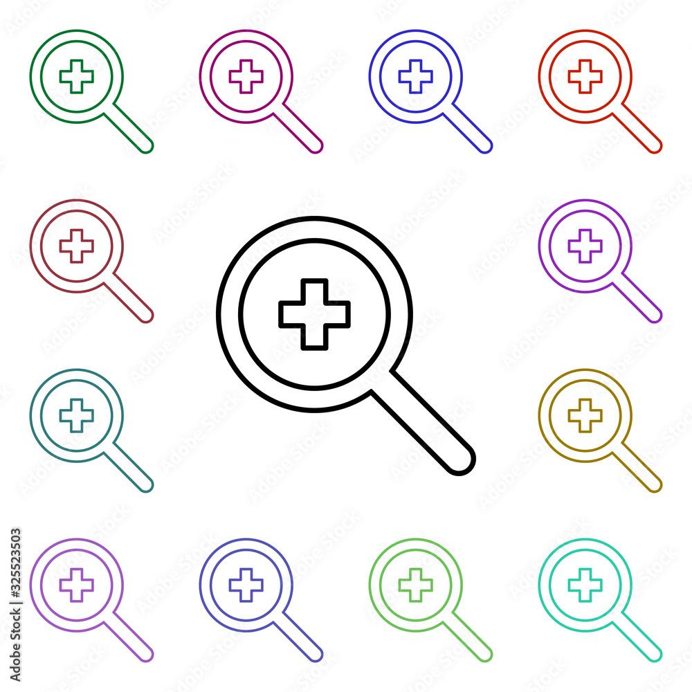 Search hospital multi color style icon. Simple thin line, outline vector of medical icons for ui and ux, website or mobile application Search hospital multi color style icon. Simple thin line, outline vector of medical icons for ui and ux, website or mobile application