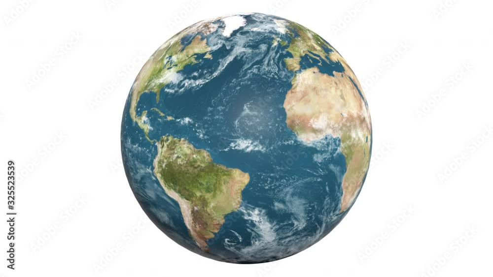 slow rotating earth white background