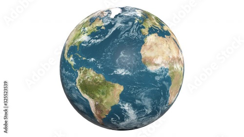 slow rotating earth white background