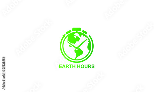 creative eco nature globe with clock icon, earth hour, save our earth and energy for better life, logo vector icon template illustrations,