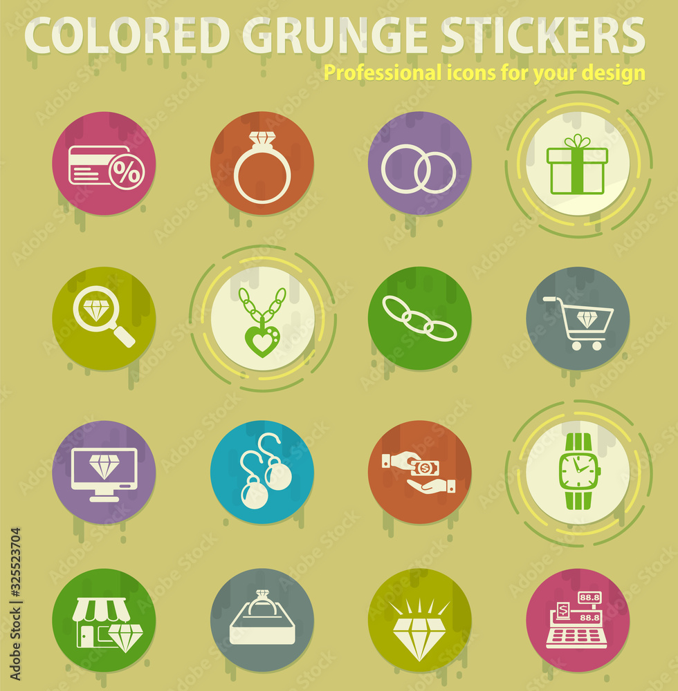 Jewelry store colored grunge icons