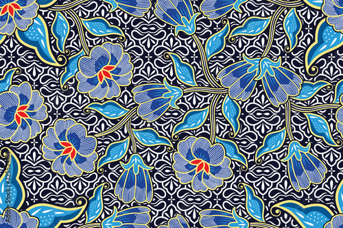 Seamless pattern with floral vector Illustration, Tropical batik motif
