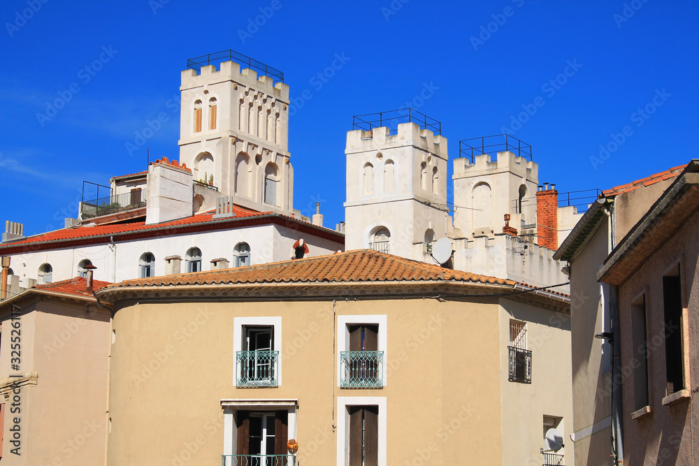 Architectural style in the city of Frontignan, , a seaside resort in the Mediterranean sea, Herault, Occitanie, France