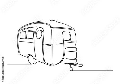 Continuous one line drawing of motorhome