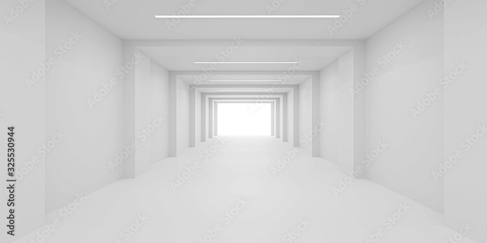 Fototapeta premium biały korytarz tunel nowoczesne tło z oświetleniem dnia 3d renderowania ilustracji