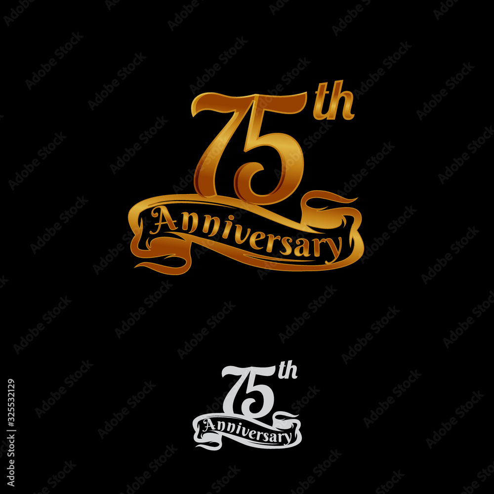Obraz premium 75 years anniversary golden color on black background for anniversary celebration event