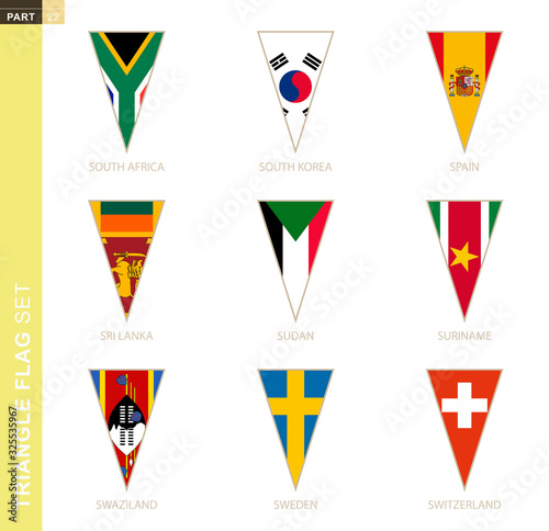 Triangle flag set, stylized country flags.