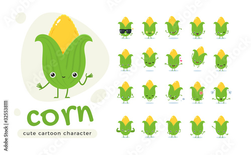 The Cute Corn. Cute Vegetable. Isolated Vector Illustration