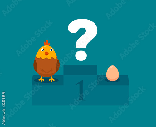 A chicken and an egg in a podium. Vector Illustration