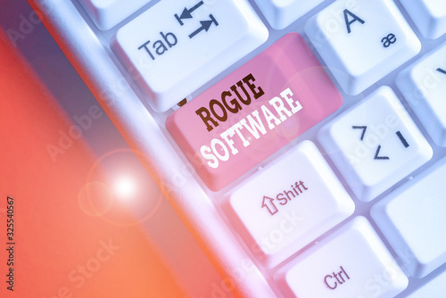 Word writing text Rogue Software. Business photo showcasing type of malware that poses as antimalware software photo