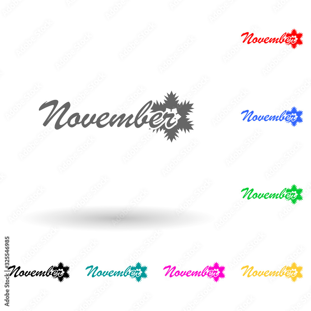 November multi color style icon. Simple glyph, flat vector of name of month icons for ui and ux, website or mobile application November multi color style icon. Simple glyph, flat vector of name of month icons for ui and ux, website or mobile application
