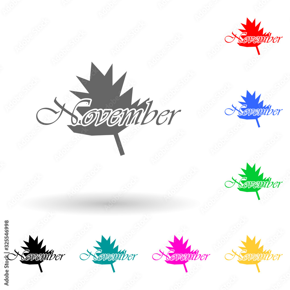 November multi color style icon. Simple glyph, flat vector of name of month icons for ui and ux, website or mobile application November multi color style icon. Simple glyph, flat vector of name of month icons for ui and ux, website or mobile application