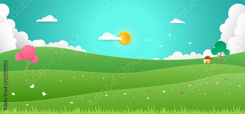 Spring background. Nature landscape in flat design