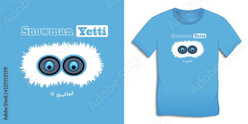 Print on t-shirt graphics design, Snowman Yetti, blue motive winter image, isolated on background vector